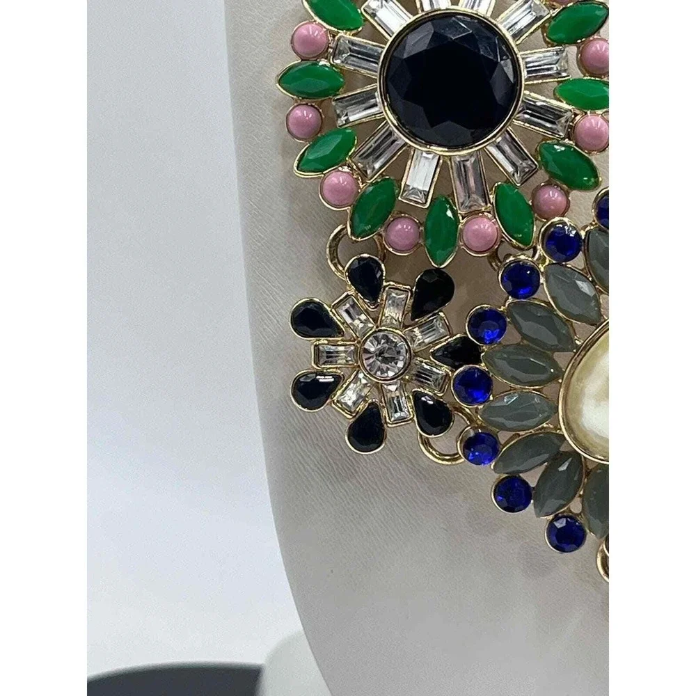 J. Crew Statement Brulee Starburst Runway Floral Gemstone Necklace Multi Color